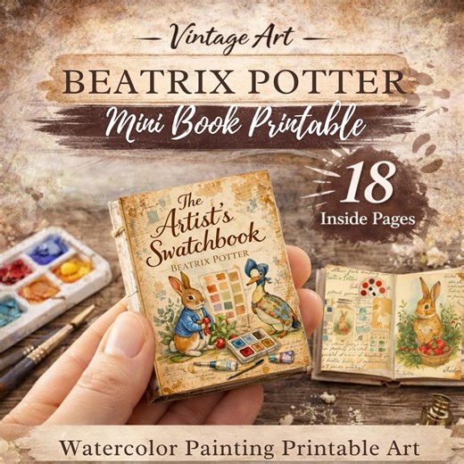 Watercolor Woodland Bunny Mini Book Printable : Vintage Art Dollhouse Miniature Swatch Book (PDF Download) - Etsy