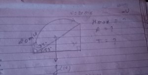 Given a projectile motion problem with initial velocity U = 20 ... | Filo