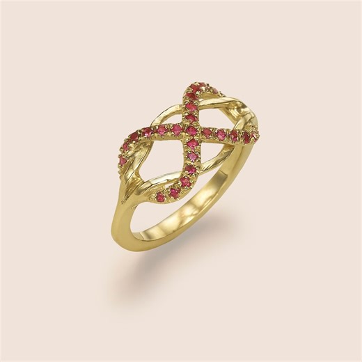 14K Gold Infinity Ruby Ring, Unique Engagement Ring - Etsy
