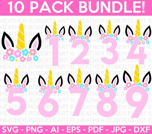 Unicorn Numbers SVG Bundle: Birthday Girl Cut Files (digital Download) - Etsy
