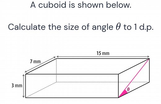 A cuboid is shown below. Calculate the size of angle \theta to ... | Filo