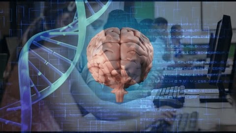 clip-3996472823-students-typing-keys-sparking-rotating-brain-dna