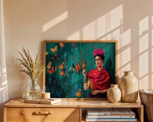 Frida Kahlo and Butterflies Art Print, Boho Woman Portrait (digital Download) - Etsy