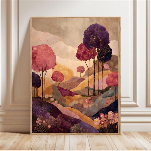 Colorful Landscape Abstract Nature Art, Modern Botanical Woodland Canvas - Etsy