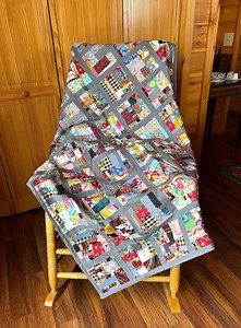 Cotton Patchwork Quilt Throw: Colorful Scrap Fabric, Grey Border - Etsy Canada