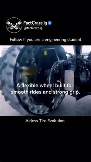 @factcraze.ig on Instagram: "Airless Tire Evolution — “No more flats?” 🚫🛞 In this video, we explain how airless tyres went from solid blocks to smart spoke-structures, and why major makers (Michelin, Bridgestone, Goodyear) are racing to make them practical for real vehicles. 📌 What you’ll learn in this video: ✔ The three main airless designs (solid, honeycomb/semi-solid, and spoke-type like the Tweel/AirFree). ✔ Real-world uses today (lawn mowers, UTVs, construction, prototypes for EVs and ev