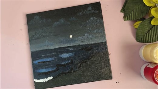 Easy night sky with moon drawing | sea beach pastel drawing