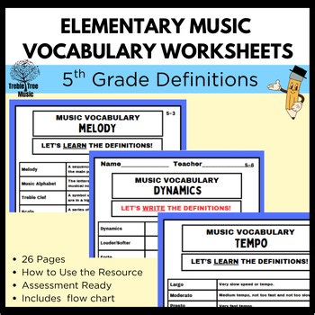 5th GRADE Elementary Music Vocabulary Activities  DEFINITIONS!