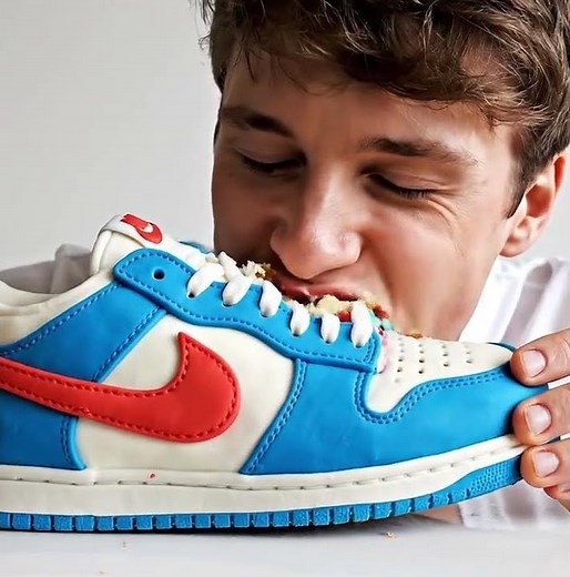 earing Into a Nike Shoe Cake