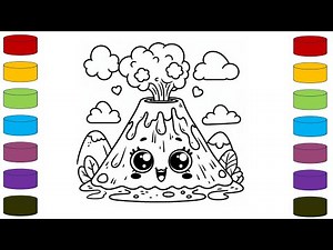 How to Draw a Lava Volcano Mountain Scenery