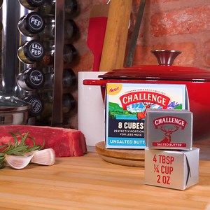 We know there’s something truly special about butter-basting a steak. It feels like a little celebration in the kitchen. The sizzle, the warmth, the golden edges crisping just so—it’s those small, soulful touches that turn dinner into something truly memorable. With our cubes, it’s effortlessly simple to add just the right amount of rich, velvety butter. Because big flavor doesn’t have to be complicated. | Challenge Butter