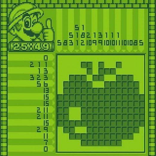 Mario's Picross - (GB) - Kinoko Course - Puzzle 3E #gameboy #nintendo #picross