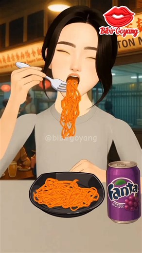 ASMR Cartoon Mukbang 🍝🍇 Twirling Spaghetti Mountain + Ice-Cold Fanta Grape #mukbang #asmr #eating