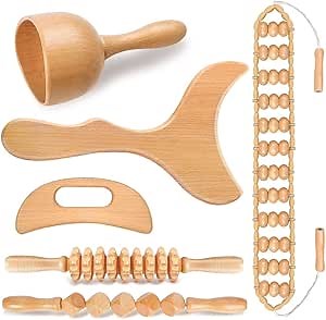 10-in-1 Wood Therapy Massage Tools Set - Wooden Massager for Muscle Pain Relief, Body Shaping, Lymphatic Drainage - Scraping, Rolling, Kneading Techniques - Portable, Manual Power