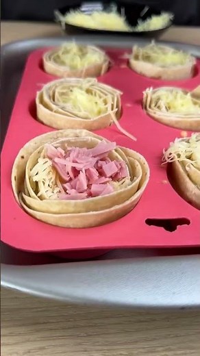 Mini Tortilla Cups with Cheese, Ham & Egg 🧀🌯 #cooking #recipe #breakfast