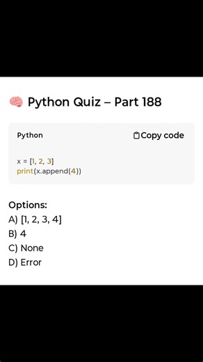 Python Interview Question 💡 append() Explained #pythonquiz #coding #python #reels #shorts #viral