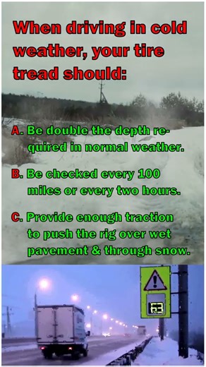 CDL Test Question: Cold Weather Driving #GeneralKnowledge #Quiz #trucker #automobile #trucking #pti