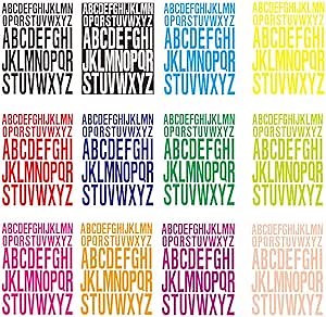 12 Sheets Capital Letter Stickers 1 Inch 2 Inch Self Adhesive Letters Sticker Vinyl Large Alphabet Sticker Colorful Waterproof Mailbox Letter Sticker for Crafts Poster Windows Doors Car Signs