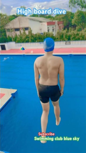 High board jump in the swimming pool deep water # swimming technique # diving tips