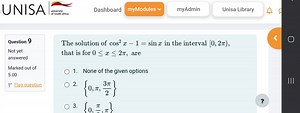 The solution of cos²x - 1 = sinx in the interval [0, 2π), that ... | Filo