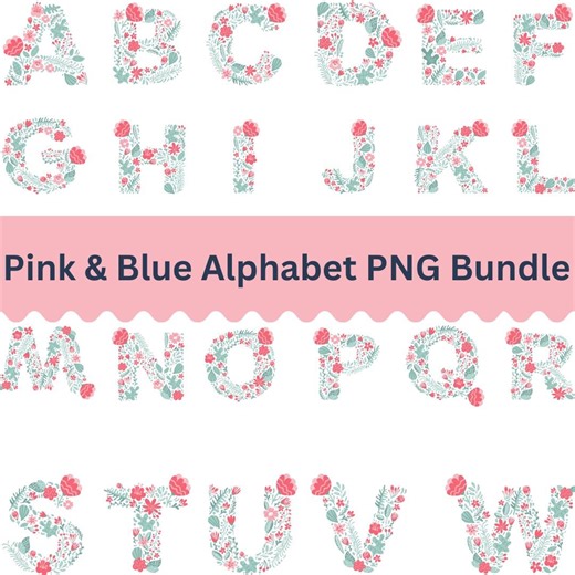 Pink Blue ABC Sublimation PNG Bundle, Trendy Pastel Alphabet Letters, Printable Clipart Set - Etsy