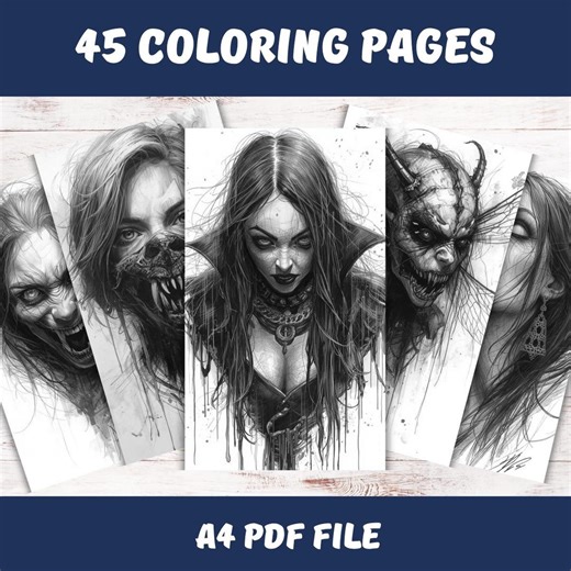45 Gothic Horror Coloring Pages for Adults | Dark Fantasy & Vampire Art | Printable PDF - Etsy