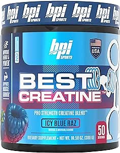 BPI Sports Best Creatine - Creatine Monohydrate Powder for Men & Women, Himalayan Salt - Strength, Pump, Endurance, Muscle Growth, Muscle Definition - No Bloat - Icy Blue Raz - 50 servings - 10.58 Oz