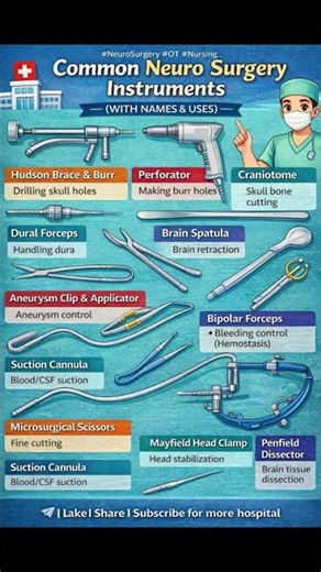 Neuro Surgery Instruments Explained 🧠 | OT & Nursing Guide👍 Like | Share | Subscribe for more
