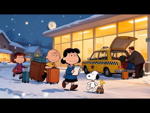 Snoopy & Charlie Brown Christmas Road Trip 🎄✈️ Christmas Jazz Music for Holiday Vibes 🎷🎉