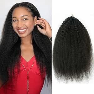 Kinky Straight Crochet Human Hair Knotless Pre-Separated Yaki Straight Human Hair With String Pre-Looped Reusable Feather Crochet Hair Extensions 18Inch 60g 50Strands