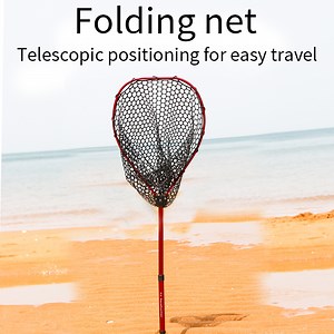 [Hot Item] Foldable Rubber Fishing Landing Net with Collapsible Aluminum Pole Handle