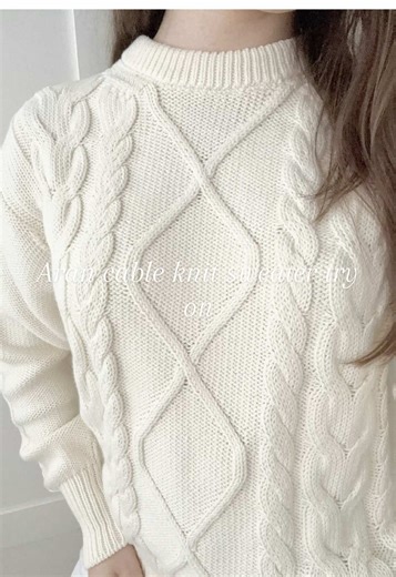 Aran Cable Knit Sweater Try-On: Coquette Aesthetic