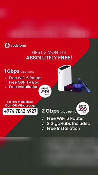 Vodafone Giga Home Fiber Plans for Qatar Airways Staff