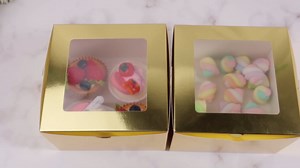 Thenshop 50 Pcs Bakery Boxes with Window 6 x 6 x 4 Inch Small Treat Containers Cookie Pastry Boxes Mini Cake Containers for Cookies, Pastry, Cupcakes, Dessert, Pie, Muffin, Donuts(Gold)