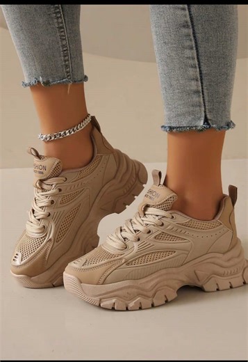 Women's Flat Casual Shoes, Thick Sole Dad Sneakers, Breathable Mesh Design, Sporty Fashion Footwear for Daily Wear #fashion #footwear #shoes #style #viralvideos