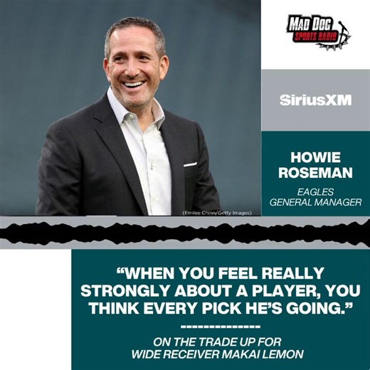 "If we're being totally transparent, it wasn't like we were just trying to get to 20."#Eagles GM Howie Roseman gives @AdamSchein the behind the scenes of Philadelphia trading ahead of the Steelers for Makai Lemon 👀