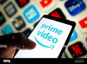 In this photo illustration, the Amazon Prime Video logo is displayed on a smartphone screen Stock Photo - Alamy