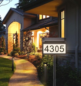 Solar House Number Sign, LED Illuminated Outdoor Plaque with Smart Control, 3-Color in 1 Solar Powered Light with Stakes for in Ground for Outside Home, Yard, Street