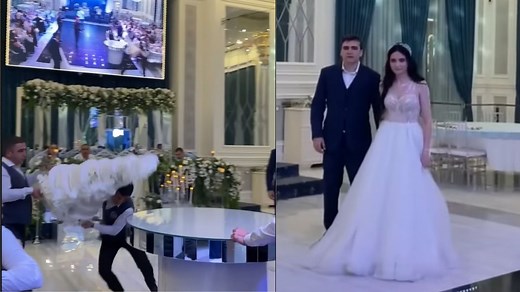 Bride and groom shocked as hotel staff drops wedding cake by mistake in viral video. Wait for the big twist