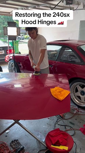 Theres no way im putting this shiny hood on this shiny engine bay with these RUSTY CRUSTY hood hinges. So let’s get to work restoring them to a beautiful like new finish. #s14 #240sx #jdm #restoration #carbuild #project #projectcar #diy #build #howto #process #driftcar #drifting #cars #automotive #carguy #cargirl #racecar #showcar #lowered #bagged #stance #educational #stem #mechanic