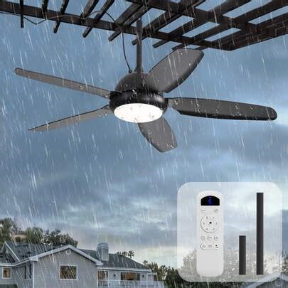 52 Inch Wet Rated Outdoor Ceiling Fan With Light And Remote Weatherproof IP65 Hanging Gazebo Fan | SHEIN