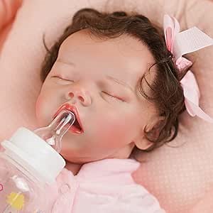 Minaky Reborn Baby Dolls Silicone Full Body, 17 inch Handmade Soft Newborn Realistic Baby Doll Girl, Full Vinyl Body Bathable Feeding Kit Gift Box Set