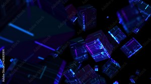 Abstract background 3D animation futuristic cyber objects, data pieces fluctuating in a space. Great for scientific, technological, industrial, futuristic, sci-fi illustrations, etc. vídeo de Stock