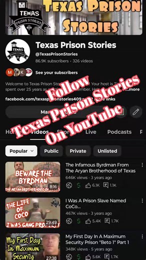 Texas Prison Stories on YouTube #prison #prisontiktok #PrisonSystem #prisonbreak #jail #prisonlife #prisoners #jailbreak #prisonstory #youtubers #tdcj #texasprisonstories #texas #houstontx #dallas #austin #ftworth #sanantonio | Texas Prison Stories