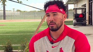 Ivan Herrera had bone spurs removed from his elbow this offseason and says he is “definitely throwing harder than last season.” 🎥: Tamar Sher/KMOV | Litehouse Media
