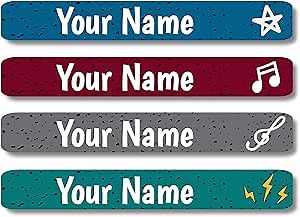Lovable Labels Personalized Labels for Kids (120 Labels) - Waterproof Dishwasher Safe Peel and Stick Labels are Great for School Supplies Daycare Camp Bottles (Rock Star)