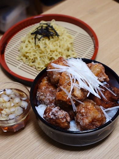 ザル中華とミニからあげ丼セット作り方とレシピ