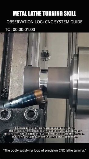CNC旋盤を使い円筒型金属資材を高速かつ精密に削り出し部品を成形する瞬間 #satisfying #process #cncmachining #metalwork #worker