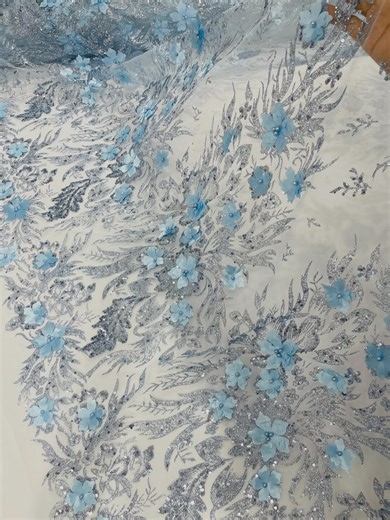 Baby Blue Glitter Floral Mesh, Glitter 3D Flower Sequin Fabric by the Yard - Etsy