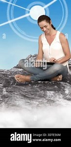 Animation of network of connections over caucasian woman using tablet. Global business, technology and digital interface concept digitally generated video Stock Video Footage - Alamy